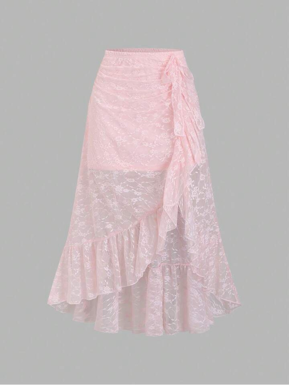 Pink Lace Ruffle Wrap Maxi Skirt